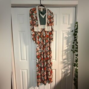 Patchwork Maxi Dress with Cream Accents